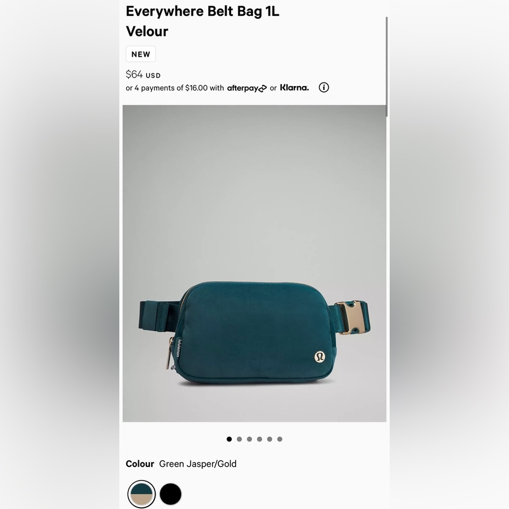 New Lululemon Everywhere Belt Bag 1L Velour Green Jasper/Gold